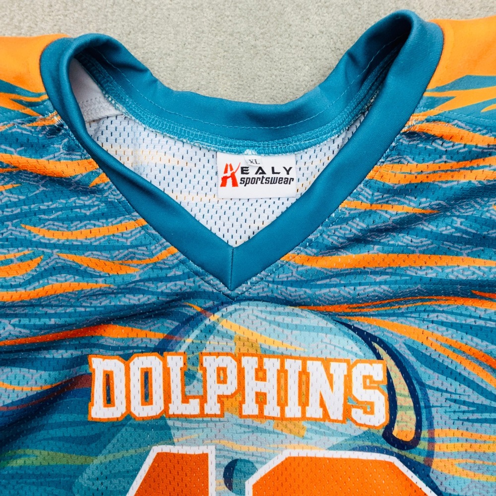 Healy Sportswear Miami Dolphins Jersey Mens 49 Teal Orange Sublimated Football
